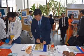 En la exposición de fotos sobre mares e islas vietnamitas. (Fuente:VNA)