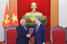 El secretario general del Partido Comunista de Vietnam, To Lam, (D) recibe al saliente embajador cubano, Orlando Nicolás Hernández Guillén. (Fuente: VNA)