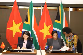 La viceministra de Relaciones Internacionales y Cooperación de Sudáfrica, Anna Thandi Moraka (derecha), y su par vietnamita, Nguyen Minh Hang (Fuente: VNA)