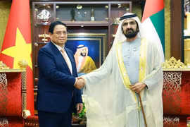 El primer ministro de Vietnam, Pham Minh Chinh (izquierda) se reunió con el vicepresidente y premier de EAU, Sheikh Mohammed bin Rashid Al Maktoum (Fuente: VNA)