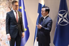 El viceprimer ministro vietnamita Tran Hong Ha (derecha) sostiene reuniones con el presidente finlandés Alexander Stubb (Fuente: VNA)
