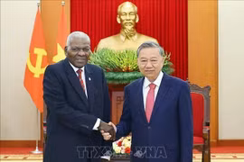 El secretario general del Partido Comunista de Vietnam, To Lam, recibe al miembro del Buró Político del Comité Central del Partido, presidente de la Asamblea Nacional del Poder Popular y del Consejo de Estado de Cuba, Esteban Lazo Hernández. (Fuente: VNA)