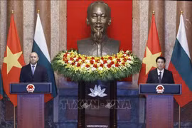 El presidente vietnamita, Luong Cuong, y su homólogo búlgaro, Rumen Radev, se reunieron con la prensa. (Fuente: VNA)