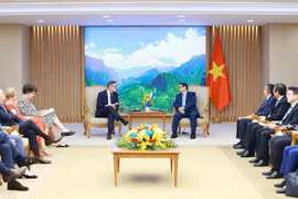 El primer ministro Pham Minh Chinh (derecha) recibe al ministro presidente del estado alemán de Hesse, Boris Rhein, en Hanoi el 28 de noviembre. (Foto: VNA)