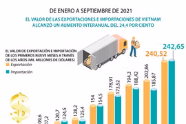 Valor de exportación e importación de Vietnam alcanza aumento del 24,4 por ciento
