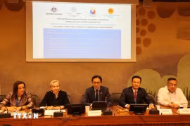 El viceministro de Reakciones Exteriores Do Hung Viet (en el centro), y los representantes de Vietnam, Filipinas, Australia e Italia, países copatrocinadores del evento. (Fuente: VNA)