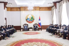 En el encuentro entre el primer ministro de Laos, Sonexay Siphandone y la delegación de la Academia de Ciencias y Tecnología de Vietnam (Fuente: VNA)