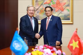 El primer ministro de Vietnam, Pham Minh Chinh y el secretario general de la Organización de las Naciones Unidas (ONU), Antonio Guterres (Fuente: VNA)
