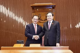 El presidente de la Asamblea Nacional de Vietnam, Tran Thanh Man (derecha), y su homólogo de Singapur, Seah Kian Peng. (Fuente: VNA)
