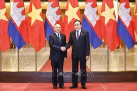 El presidente de la Asamblea Nacional de Vietnam, Tran Thanh Man (derecha) y el rey de Camboya, Preah Bat Samdech Preah Boromneat Norodom Sihamoni. (Fuente: VNA)
