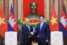 El presidente de Vietnam, Luong Cuong (derecha), y el Rey camboyano Preah Bat Samdech Preah Boromneath Norodom Sihamoni. (Fuente: VNA)
