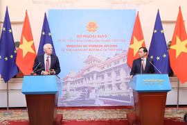 El ministro de Relaciones Exteriores de Vietnam, Bui Thanh Son y el vicepresidente de la Comisión Europea y Alto Representante de la Unión Europea para Asuntos Exteriores y Política de Seguridad, Josep Borrell Fontelles luego de la conversación (Fuente: VNA)