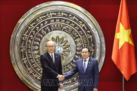 El presidente de la Asamblea Nacional de Vietnam, Tran Thanh Man (derecha) y el presidente del Tribunal Popular Supremo de China, Zhang Jun. (Fuente: VNA)
