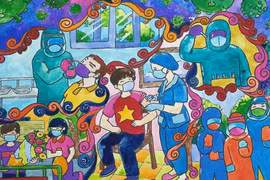 Niños vietnamitas crean obras de pintura sobre lucha contra el COVID-19