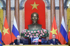 El presidente de Vietnam, To Lam, y su homólogo ruso, Vladimir Putin, en la conferencia de prensa. (Fuente: VNA)