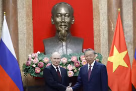 El presidente vietnamita, To Lam, y su homólogo ruso, Vladimir Putin, en un encuentro en Hanoi, el 20 de junio de 2024. (Fuente: VNA)