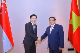 El primer ministro vietnamita, Pham Minh Chinh, y su homólogo singapurense, Lawrence Wong. (Fuente: VNA)