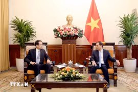 El viceprimer ministro y canciller de Vietnam, Bui Thanh Son, recibe al embajador de Beijing en Hanoi, He Wei. (Fuente: VNA) 