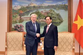 El viceprimer ministro y titular de Relaciones Exteriores de Vietnam, Bui Thanh Son (derecha), recibe al canciller chileno, Alberto Van Klaveren. (Foto: VNA)