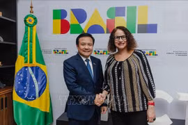 El embajador de Vietnam en Brasil, Bui Van Nghi, y la ministra anfitriona de Ciencia, Tecnología e Innovación, Luciana Santos. (Foto: Embajada de Vietnam en Brasil)