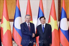 El presidente de Vietnam, To Lam (izquierda), y el secretario general del PPRL y el presidente de Laos, Thongloun Sisoulith, el 11 de julio de 2024. (Foto: VNA)