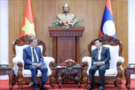 El presidente de Vietnam, To Lam (izquierda), conversa con el titular de la Asamblea Nacional de Laos, Saysomphone Phomvihane. (Foto: VNA)