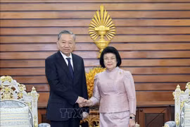 El presidente vietnamita, To Lam, se reunió hoy en esta capital con la titular de la Asamblea Nacional camboyana, Khuon Sudary. (Fuente: VNA)
