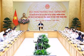 El primer ministro, Pham Minh Chinh, interviene en la reunión. (Fuente: VNA)