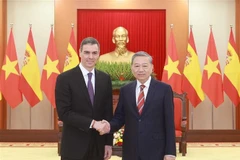 El secretario general del Partido Comunista de Vietnam, To Lam (derecha) y el presidente del Gobierno de España, Pedro Sánchez (Fuente: VNA)