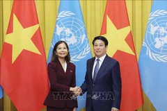 El presidente vietnamita, Luong Cuong, recibe a Pauline Tamesis, coordinadora residente de las Naciones Unidas en Vietnam (Fuente: VNA)