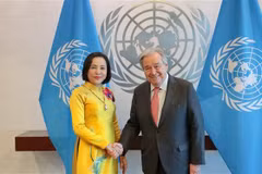 La vicepresidenta de la Asamblea Nacional (AN) de Vietnam, Nguyen Thi Thanh y el secretario general de la ONU, António Guterres (Fuente: VNA)