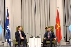 El ministro de Finanzas, Ngo Van Tuan, sostiene una reunión de trabajo con el profesor Alec Cameron, vicepresidente y rector de la universidad RMIT. Foto: tapchikinhtetaichinh.vn
