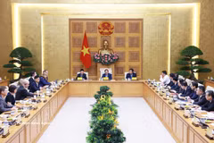 El primer ministro Pham Minh Chinh se reunió con representantes de empresas estadounidenses que invierten y operan en Vietnam. Foto: VNA.