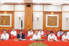 El Buró Político del Partido Comunista de Vietnam (PCV) sostiene una sesión de trabajo con el Buró Ejecutivo de la Comisión Militar Central (Fuente: VNA)
