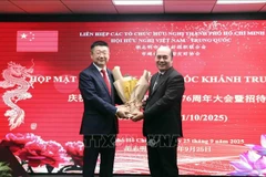 Tran Khang Chien, vicepresidente de la Asociación de Amistad Vietnam-China (VCFA) en Ciudad Ho Chi Minh y el cónsul general de China en Ciudad Ho Chi Minh, Tang Li (Fuente: VNA)