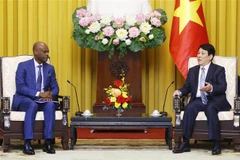 El presidente de Vietnam, Luong Cuong (derecha) recibe al ministro de Asuntos Exteriores, Integración Regional y Togoleses en el Exterior de Togo, Robert Dussey (Fuente: VNA)