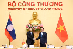 El ministro vietnamita Nguyen Hong Dien y su homólogo laosiano, Malaithong Kommasith (Fuente: VNA)