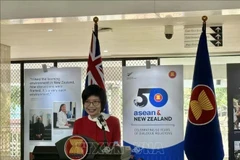 La Embajadora Ton Thi Ngoc Huong, Representante Permanente de Vietnam ante la ASEAN, habla en la ceremonia de apertura de la exposición fotográfica (Foto: VNA).