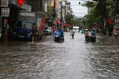 La calle Tran Hung Dao en el barrio de Nam Dinh, provincia de Ninh Binh, está profundamente inundada (Fuente: VNA)