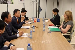 En la reunión entre el viceprimer ministro Le Thanh Long y la directora general de la Organización Internacional para las Migraciones (OIM), Amy Pope (Fuente: VNA)