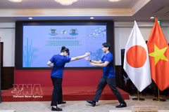 Una estudiante japonesa de vovinam demuestra cómo defenderse de diversos métodos de ataque. (Foto: VNA)