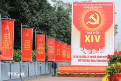 Banderas y lemas rojos brillantes adornan las calles de la capital, dando la bienvenida al XIV Congreso Nacional del Partido Comunista de Vietnam. (Foto: VNA)