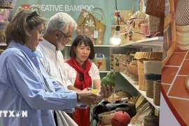 Los clientes conocen los productos en el stand de una empresa vietnamita. (Foto: VNA)