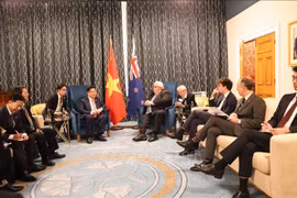 En el encuentro entre el miembro del Buró Político del Partido Comunista de Vietnam, Nguyenx Trong Nghia y el titular de la Cámara de Representantes de Nueva Zelanda, Gerry Brownlee (Fuente: VNA)