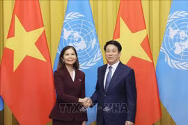 El presidente vietnamita, Luong Cuong, recibe a Pauline Tamesis, coordinadora residente de las Naciones Unidas en Vietnam (Fuente: VNA)