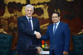 El primer ministro de Vietnam, Pham Minh Chinh (derecha) recibe a Bill Winters, director general de Standard Chartered (Fuente: VNA)