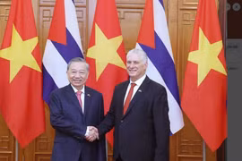 El secretario general del Partido Comunista de Vietnam, To Lam (izq.), y el primer secretario del Comité Central del Partido Comunista de Cuba y presidente de Cuba, Miguel Díaz-Canel Bermúdez, se reunieron en Hanoi el 1 de septiembre de 2025. (Foto: VNA)