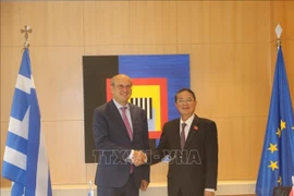 El vicepresidente de la Asamblea Nacional, Nguyen Duc Hai, se reúne con el vicepresidente de Grecia, Kostantinos Chatzidakis. Foto: VNA