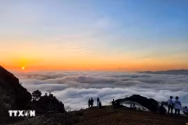 La meseta de Dong Cao, ubicada en la comuna de Van Son, provincia de Bac Ninh, se llena de visitantes que llegan para cazar nubes (Fuente: VNA)