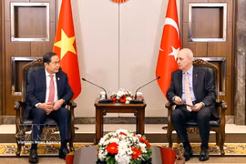 El presidente del Parlamento de Vietnam, Tran Thanh Man, y el titular de la Gran Asamblea Nacional de Turquía, Numan Kurtulmus (Fuente: VNA)